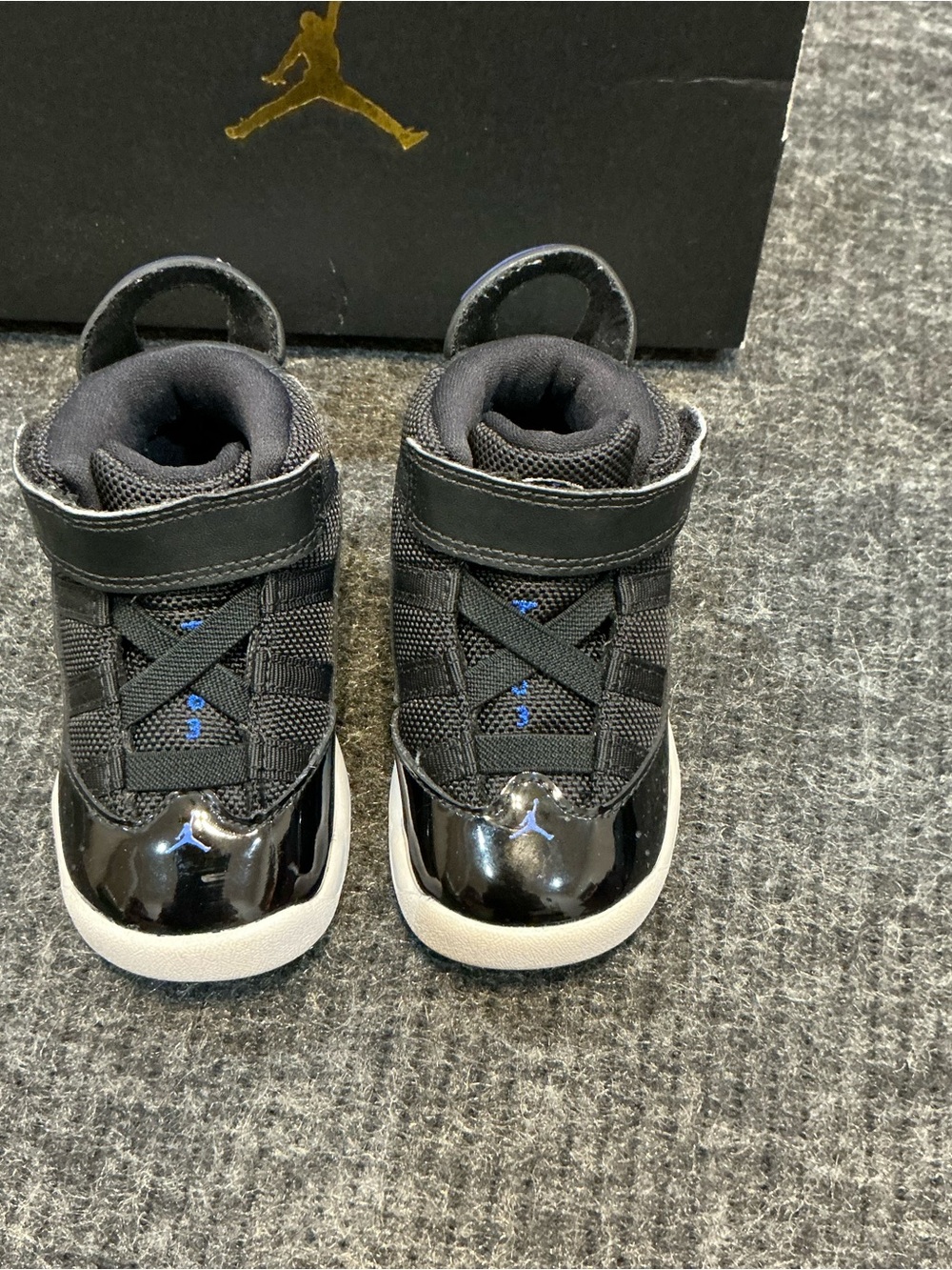 Jordan Toddler Black with White Sole and Blue Jumpman Sneakers